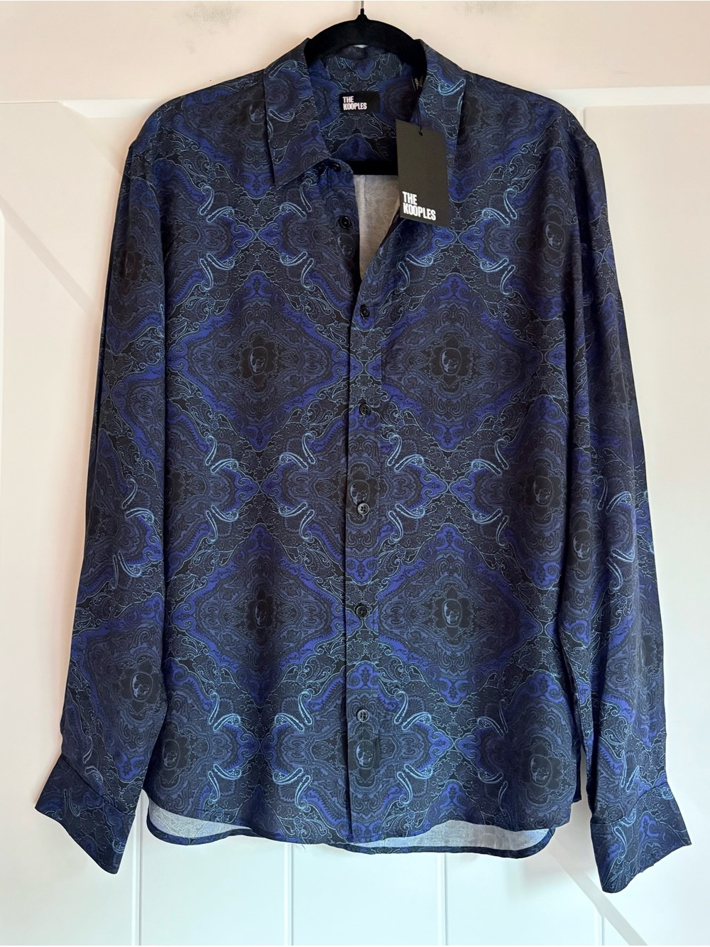 The Kooples Skull Paisley Button Down Shirt Blue/Black Men’s M NWT